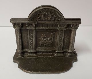 Antique Cast Iron Book Ends.  Victorian Fireplace,  Lady Sewing.  3 3/4 