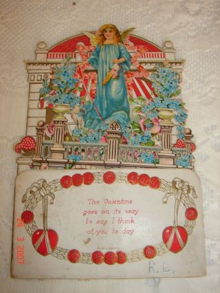 Antique Victorian Die Cut Fold Out Stand Up Valentine - Fancy - Old - 2 Angel