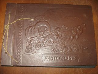 Vintage Brown Stringbound Photographs Photo Album Book Pioneer Horses 10x7 38 Pg