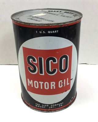 Rare Antique Vintage Sico Motor Oil Mt.  Joy Pa.  S.  A.  E.  30 Quart Oil Can - Neat
