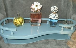 Vintage 20 " Blue Wall Hanging Wood Floating Shelf Small Bath Bedroom Vanity