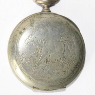 Antique French Silver Argentan Pocket Watch Case Engraved Horse Old Collectible