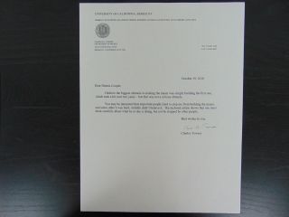 Rare " Nobel Prize In Physics " Charles Townes Signed Letter Todd Mueller