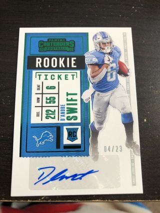 2020 Panini Select D’andre Swift Green Rookie Ticket Sp Rare Auto /23