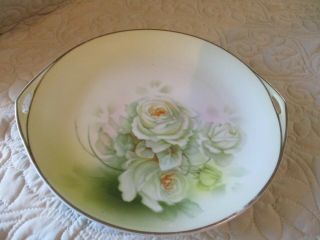 Antique Prussia Royal Rudolstadt White Roses Decorative Plate Handled 10 "