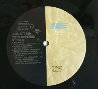 Joan Jett & The Blackhearts - Notorious (LP) Rare orig U.  S.  1991 EX/EX 2