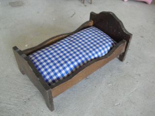 Vintage Dollhouse Furniture Wood Bed With Cloth Mattress