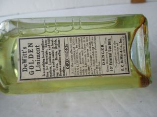 Antique Medicine Bottle With Label And Contents Dewitts Golden Liniment Nearmint