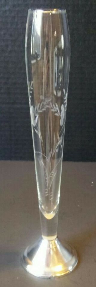 Vintage Duchin Creation Weighted Sterling Silver Etched Crystal Glass Bud Vase