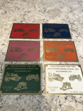 6 Antique Power Show Steam Engine Tractor Metal Exhibitor Badges/plates 1970’s
