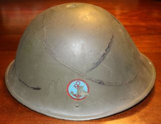 British Canadian Mk.  Iii Turtle Shell Helmet Korean War 1953 Navy Insignia Rare