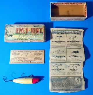 Vintage Heddon River Runt Fishing Lure.  With Box And Paperwork.  Wooden