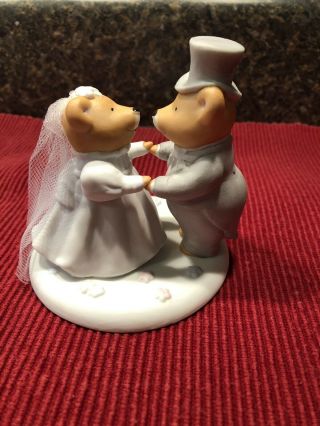 Vintage 1989 Hallmark Bride & Groom Bears " Sweet Romance " Porcelain Cake Topper