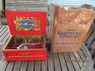 Old Kentucky Tavern Whiskey Music Box W/glasses Orig Box 1950 