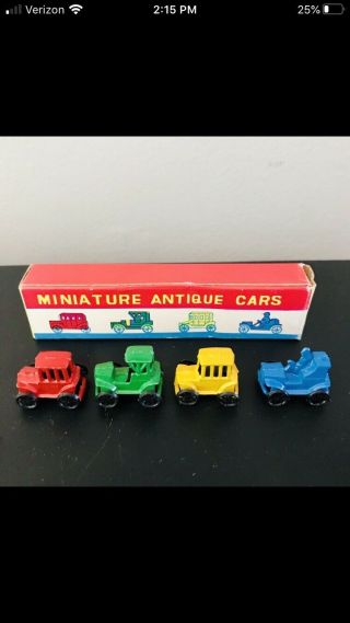 Vintage Metal Miniature Antique Cars Set Of 4 Made In Japan Very Great