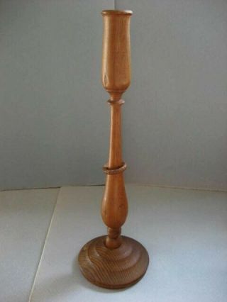 Antique Victorian Turned Wood Candlestick Taper Candle Holder W/ring Unique 12 "