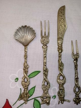VTG Miniature Ornate Silverware Set / 6 Silver - plate Italy Cocktail pickle spoon 2