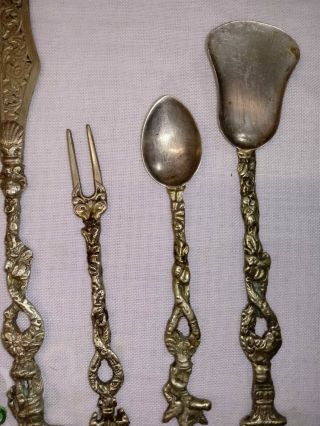VTG Miniature Ornate Silverware Set / 6 Silver - plate Italy Cocktail pickle spoon 3