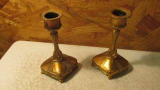 Antique Art Nouveau Brass Finish Candle Sticks - Pair No.  2