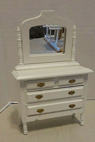Dollhouse Miniature 4 Drawer White Dresser 1 - 12 Ratio Swivel Mirror