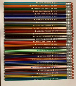 Vintage Complete Set Of 28 Nfl Striped Pencils - Rare (unused/unsharpened)