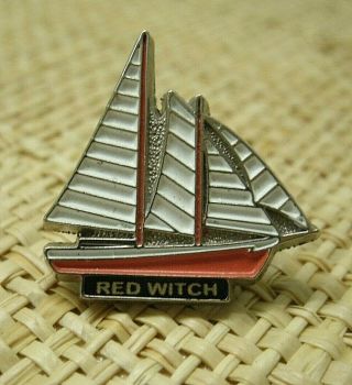 Vintage Red Witch Sailing Ship Lapel Pin Tie Tack Kenosha Wi Boat Great Lakes