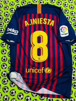 Rare Nike Fc Barcelona Home Soccer Football 2018 2019 Andres Iniesta Farewell