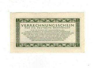 Rare 1 Reichsmark Nazi Wehrmacht Army War Note 1944 Unc Swastika
