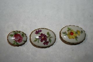 Set Of 3 Different Porcelain Flower Buttons