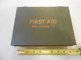 Vintage Bell System Telephone Metal First - Aid Kit " C " Box Green Rare
