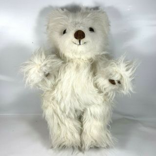 Vintage Wind Up Musical Teddy Bear Plays Music Plush Toy White Fur 15 " Jointed
