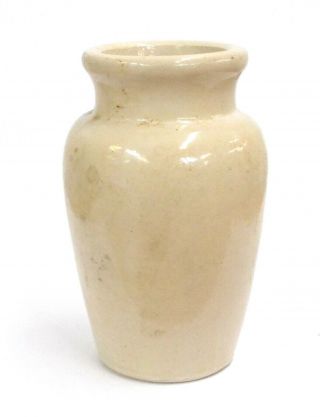 LARGER SIZE ANTIQUE 1800S ENGLISH BEIGE STONEWARE CROCK CREAM POT 4 INCHES TALL 3