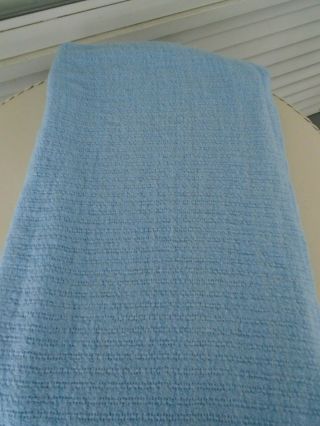 Vintage Acrylic Blanket Waffle Weave Satin Trim Blue 72 X 80
