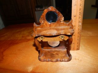 Miniature Room Box Dollhouse Wood Vintage Wash Stand Mirror Shaving Entry Table