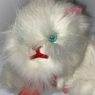 Vintage 50s? Plush White Kitty Cat Pink Ears & Bow Stuffed Toy Soft Fur 9 "