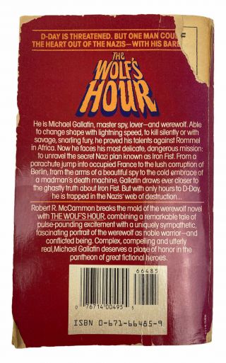 Robert R.  McCammon THE WOLF ' S HOUR (Paperback First Printing 1989) RARE VINTAGE 2