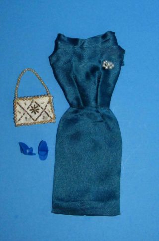 Vintage Barbie Clone Blue Sheath Dress Pearl Purse Heels 1960 