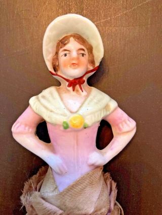 All Antique Porcelain Half Doll on Wisk Brush Broom Woman w/Hat 2