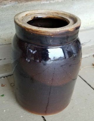 Antique Primitive Brown Glazed Stoneware Canning Jar Crock Wax Seal Farmhouse