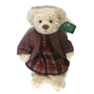 Vintage Russ Berrie Teddy Bear Plush Stuffed Animal Briva Bear W Dress Retired