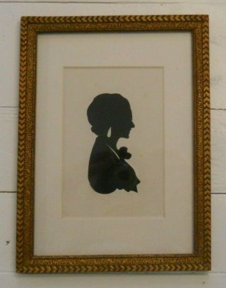 Vtg Framed/matted Hand Cut Paper Portrait Silhouette Elegant Lady With Earring