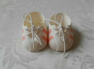 Vintage Cabbage Patch Kids Doll Shoes White Pink Stripes Sneakers W/ Laces
