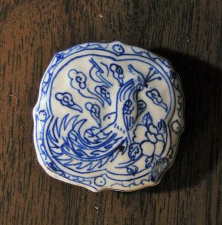Antique Focal Bead / Blue Bird / Enamel / 2 " Square Flat / Asian Chinese Jewelry