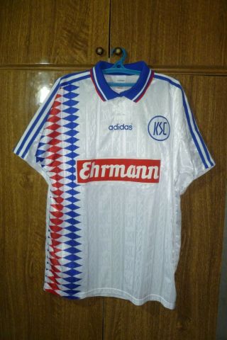 Rare Karlsruher Sc Adidas Vintage Football Shirt Home 1995/1996 White Men Size L