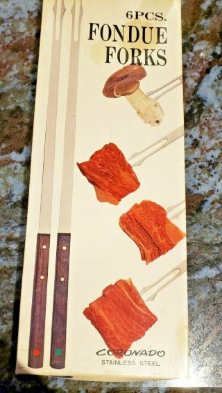 Vintage Coronado Fondue Forks Stainless Steel Color Coded Handles Set Of 6
