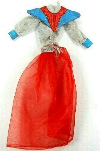 Vintage Fashion Doll Clothes Fantasy Space Queen Bodysuit (r/w/b) & Red Skirt