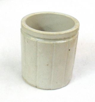 Antique 1800s Miniature Beige Stoneware Crock Jar / Cream Pot 2 1/2 Inches Tall.