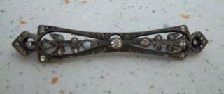 Vintage Art Deco Style Bar Brooch Pin Clear Rhinestones Antiqued Silver Tone 2 "