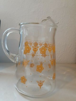Vintage Corelle Rare Butterfly Gold Glass Pitcher With Handle And Ice Spout