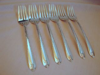 6 Old Wm.  Rogers Exquisite Ptn 6 - 3/4in Silver Salad Forks,  1940,